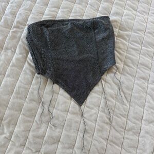 NWT Lambert Y2K grey black silver metallic sparkly tube top smocked back